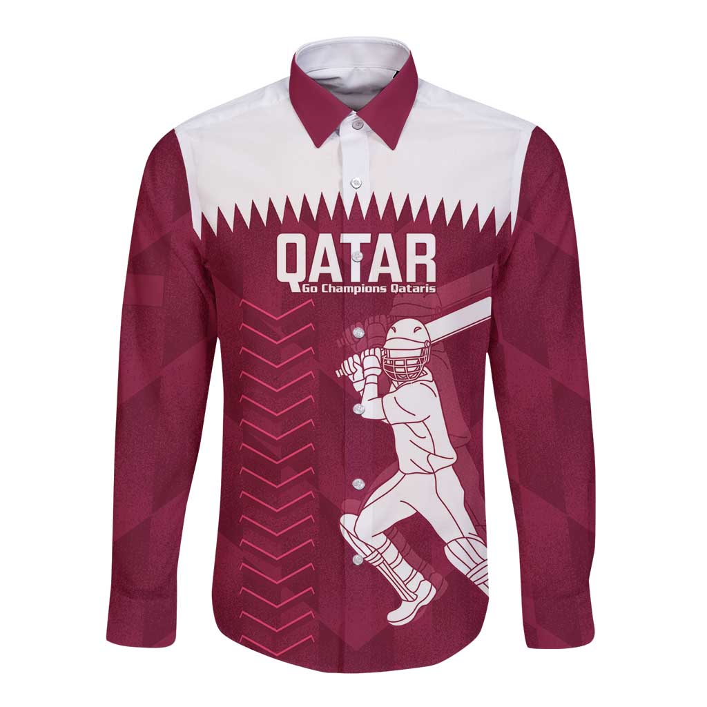 Custom Qatar Cricket Long Sleeve Button Shirt Go Champions Qataris Flag Style - Wonder Print Shop
