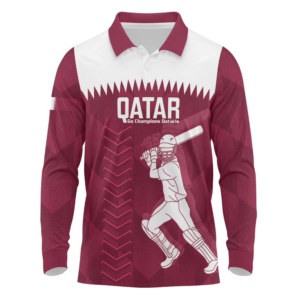 Custom Qatar Cricket Long Sleeve Polo Shirt Go Champions Qataris Flag Style - Wonder Print Shop