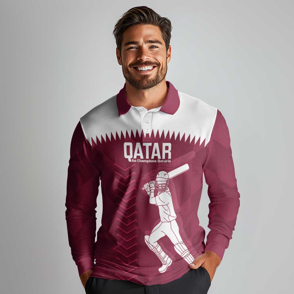 Custom Qatar Cricket Long Sleeve Polo Shirt Go Champions Qataris Flag Style - Wonder Print Shop