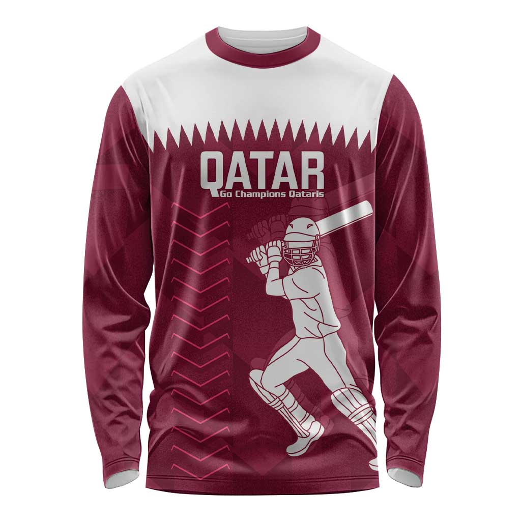 Custom Qatar Cricket Long Sleeve Shirt Go Champions Qataris Flag Style - Wonder Print Shop
