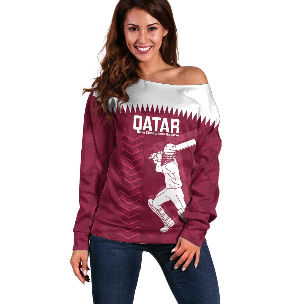 Custom Qatar Cricket Off Shoulder Sweater Go Champions Qataris Flag Style - Wonder Print Shop