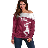 Custom Qatar Cricket Off Shoulder Sweater Go Champions Qataris Flag Style - Wonder Print Shop