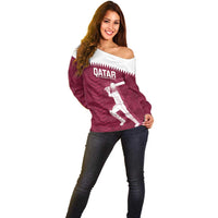 Custom Qatar Cricket Off Shoulder Sweater Go Champions Qataris Flag Style - Wonder Print Shop