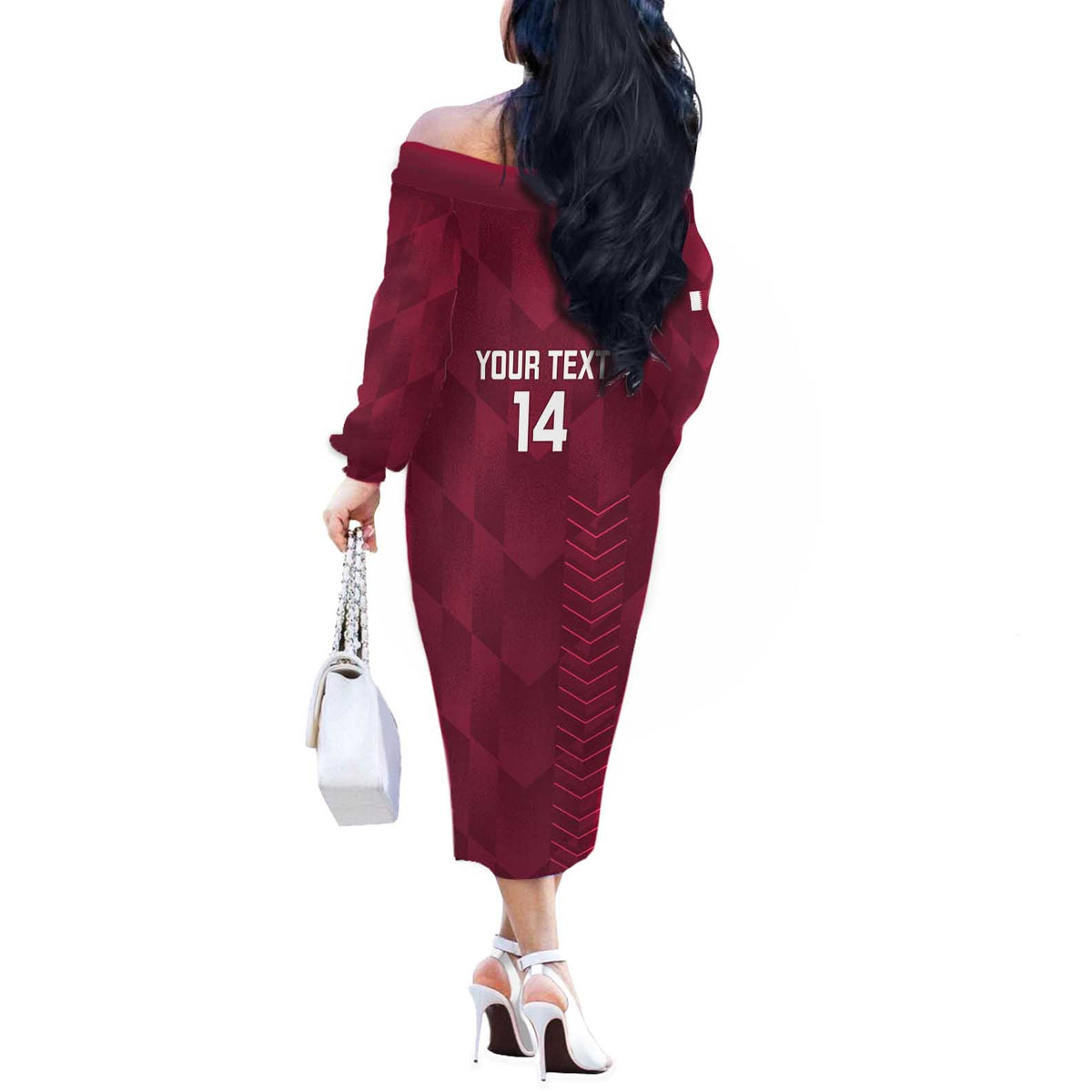 Custom Qatar Cricket Off The Shoulder Long Sleeve Dress Go Champions Qataris Flag Style - Wonder Print Shop