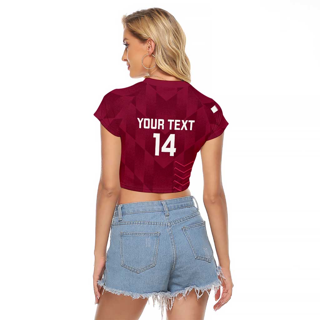 Custom Qatar Cricket Raglan Cropped T Shirt Go Champions Qataris Flag Style - Wonder Print Shop