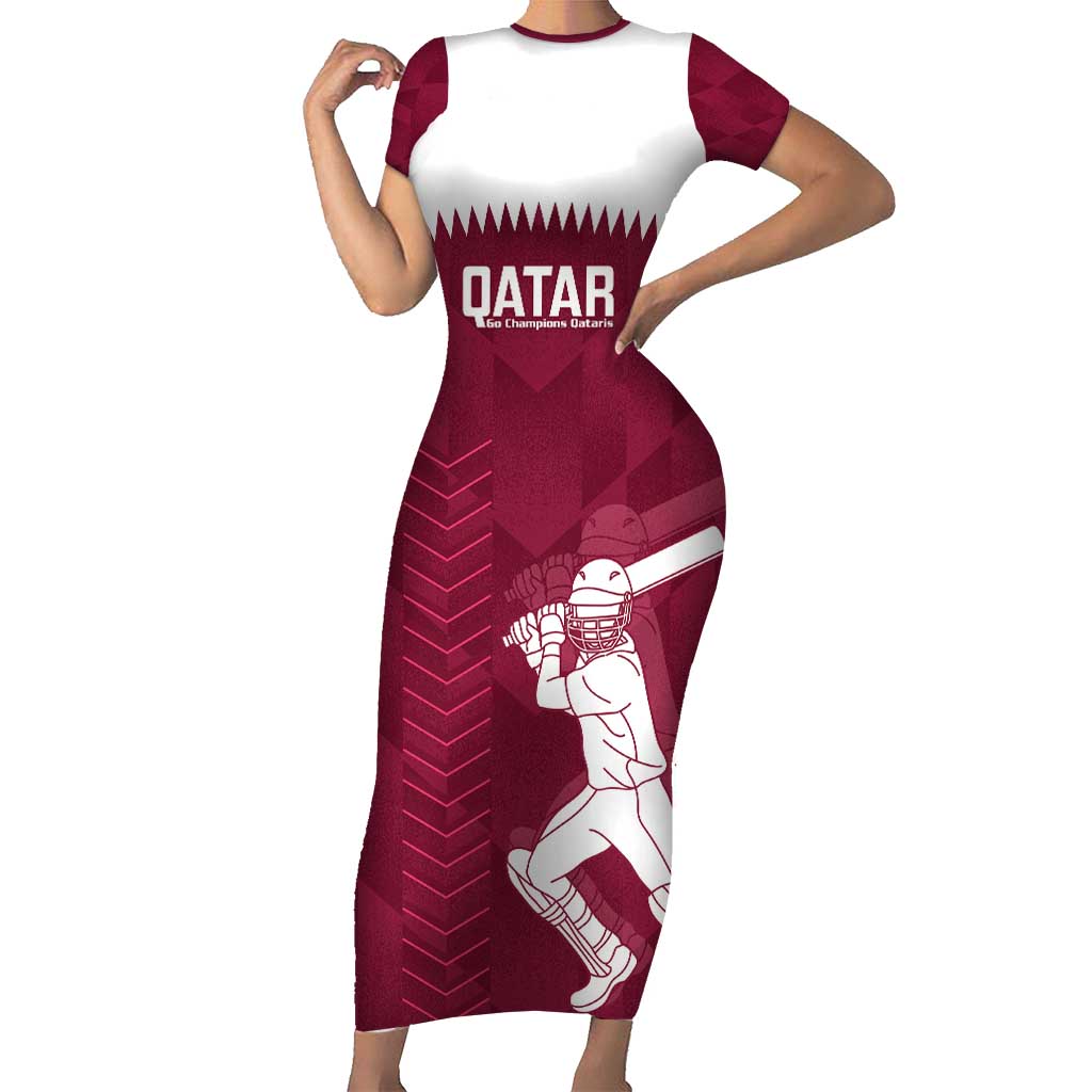 Custom Qatar Cricket Short Sleeve Bodycon Dress Go Champions Qataris Flag Style - Wonder Print Shop