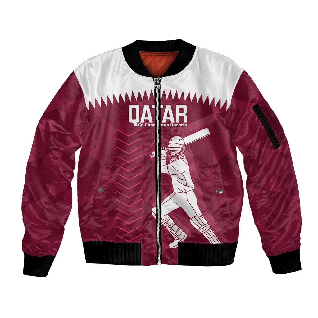 Custom Qatar Cricket Sleeve Zip Bomber Jacket Go Champions Qataris Flag Style - Wonder Print Shop