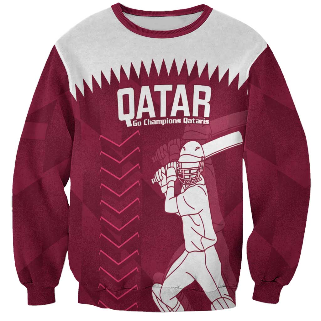 Custom Qatar Cricket Sweatshirt Go Champions Qataris Flag Style - Wonder Print Shop