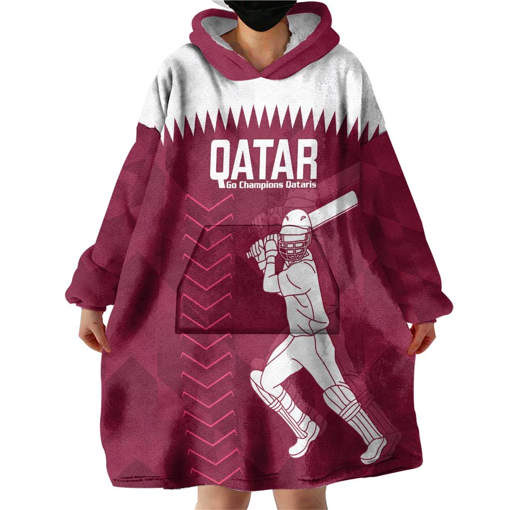 Custom Qatar Cricket Wearable Blanket Hoodie Go Champions Qataris Flag Style - Wonder Print Shop