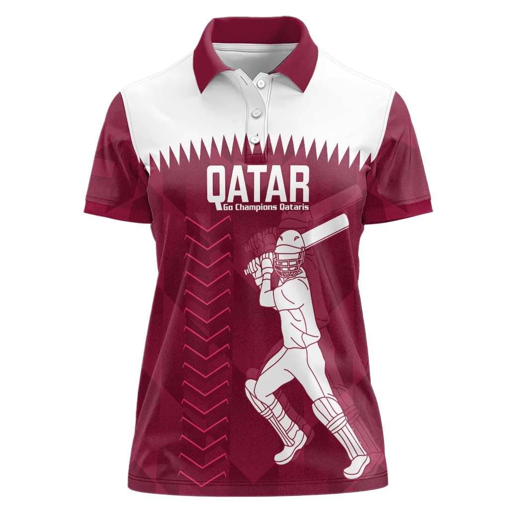 Custom Qatar Cricket Women Polo Shirt Go Champions Qataris Flag Style - Wonder Print Shop