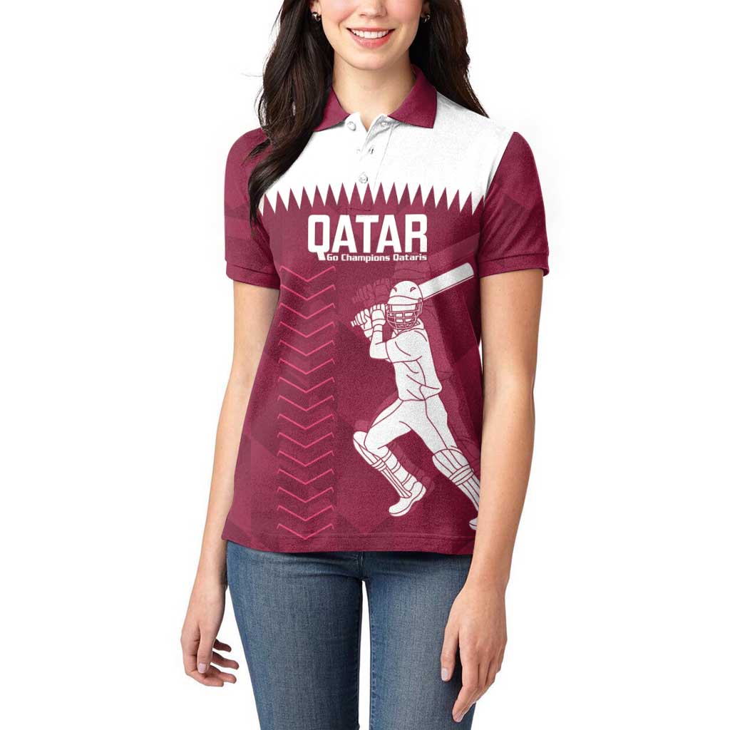 Custom Qatar Cricket Women Polo Shirt Go Champions Qataris Flag Style - Wonder Print Shop