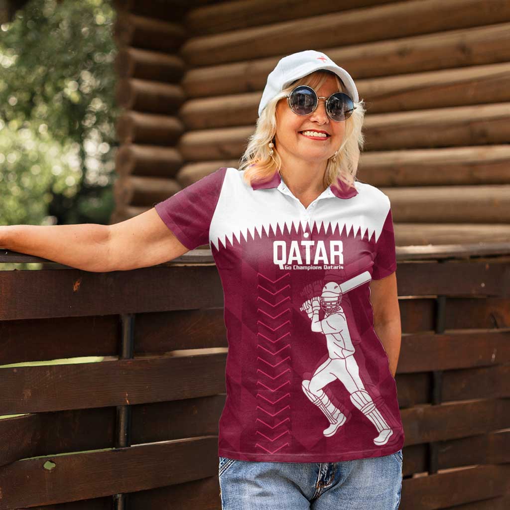 Custom Qatar Cricket Women Polo Shirt Go Champions Qataris Flag Style - Wonder Print Shop
