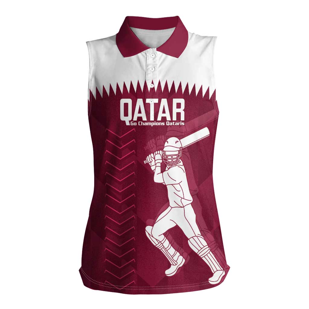 Custom Qatar Cricket Women Sleeveless Polo Shirt Go Champions Qataris Flag Style - Wonder Print Shop