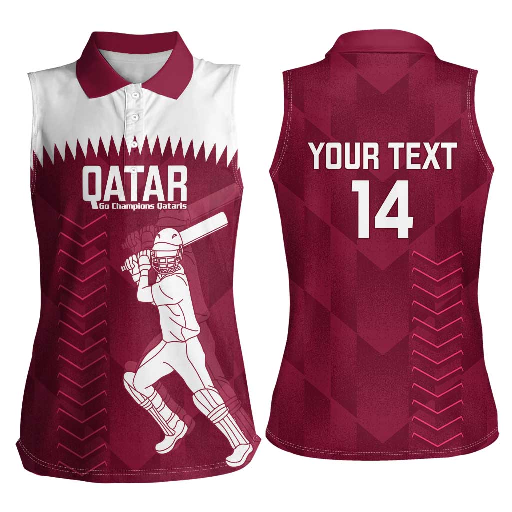 Custom Qatar Cricket Women Sleeveless Polo Shirt Go Champions Qataris Flag Style - Wonder Print Shop