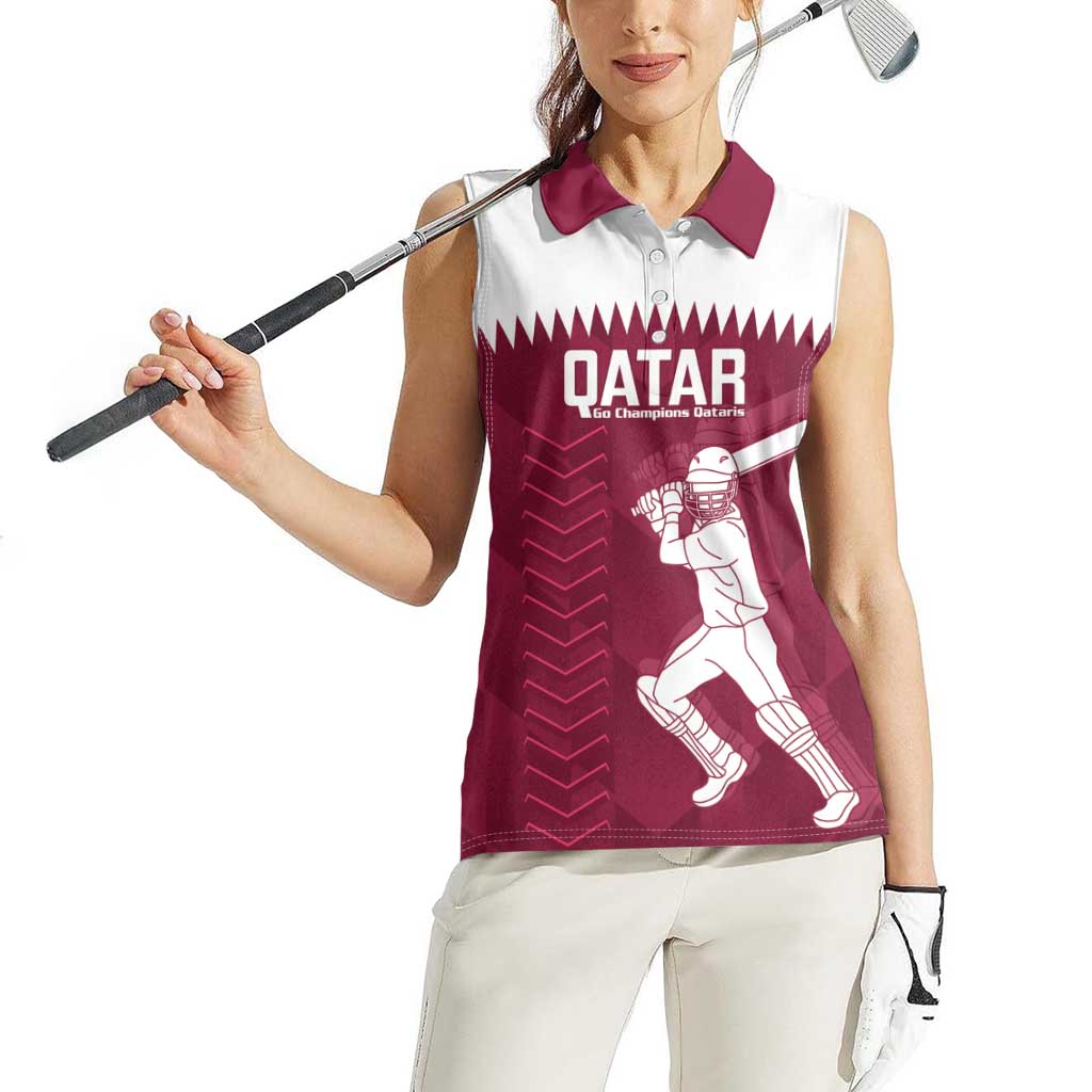 Custom Qatar Cricket Women Sleeveless Polo Shirt Go Champions Qataris Flag Style - Wonder Print Shop