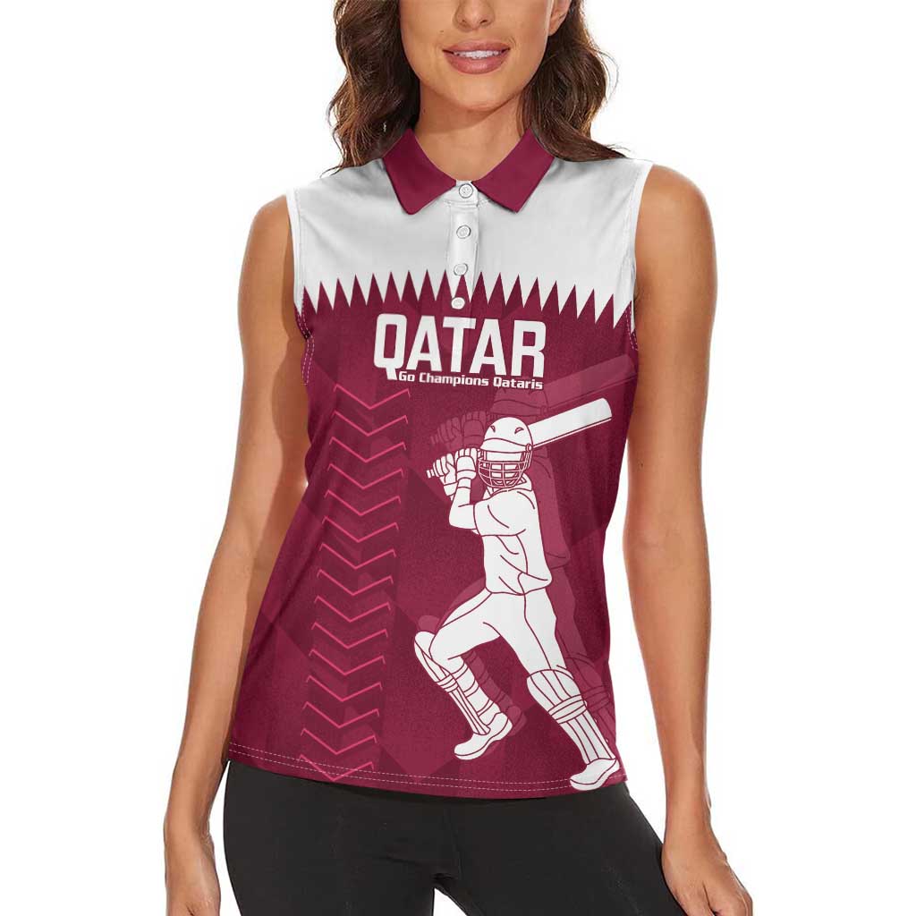 Custom Qatar Cricket Women Sleeveless Polo Shirt Go Champions Qataris Flag Style - Wonder Print Shop