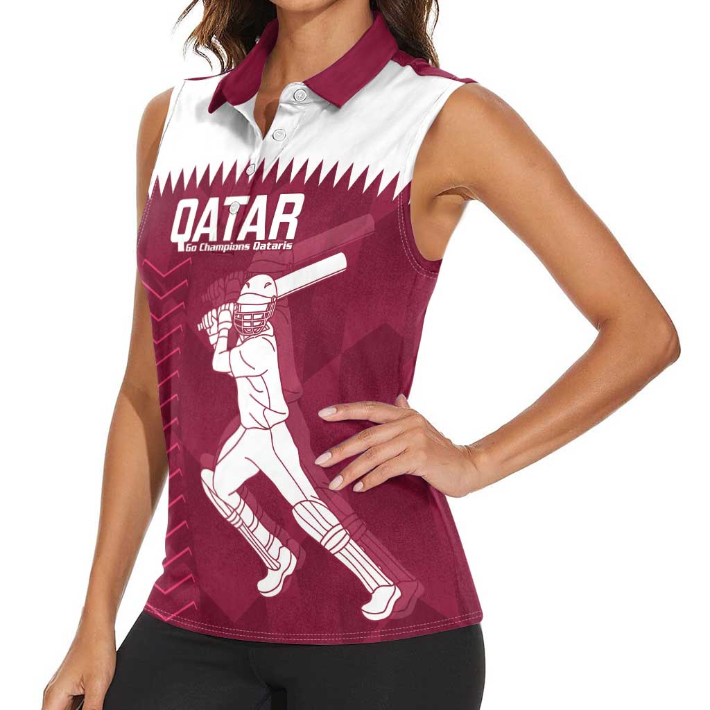 Custom Qatar Cricket Women Sleeveless Polo Shirt Go Champions Qataris Flag Style - Wonder Print Shop