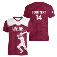 Custom Qatar Cricket Women V-Neck T-Shirt Go Champions Qataris Flag Style - Wonder Print Shop