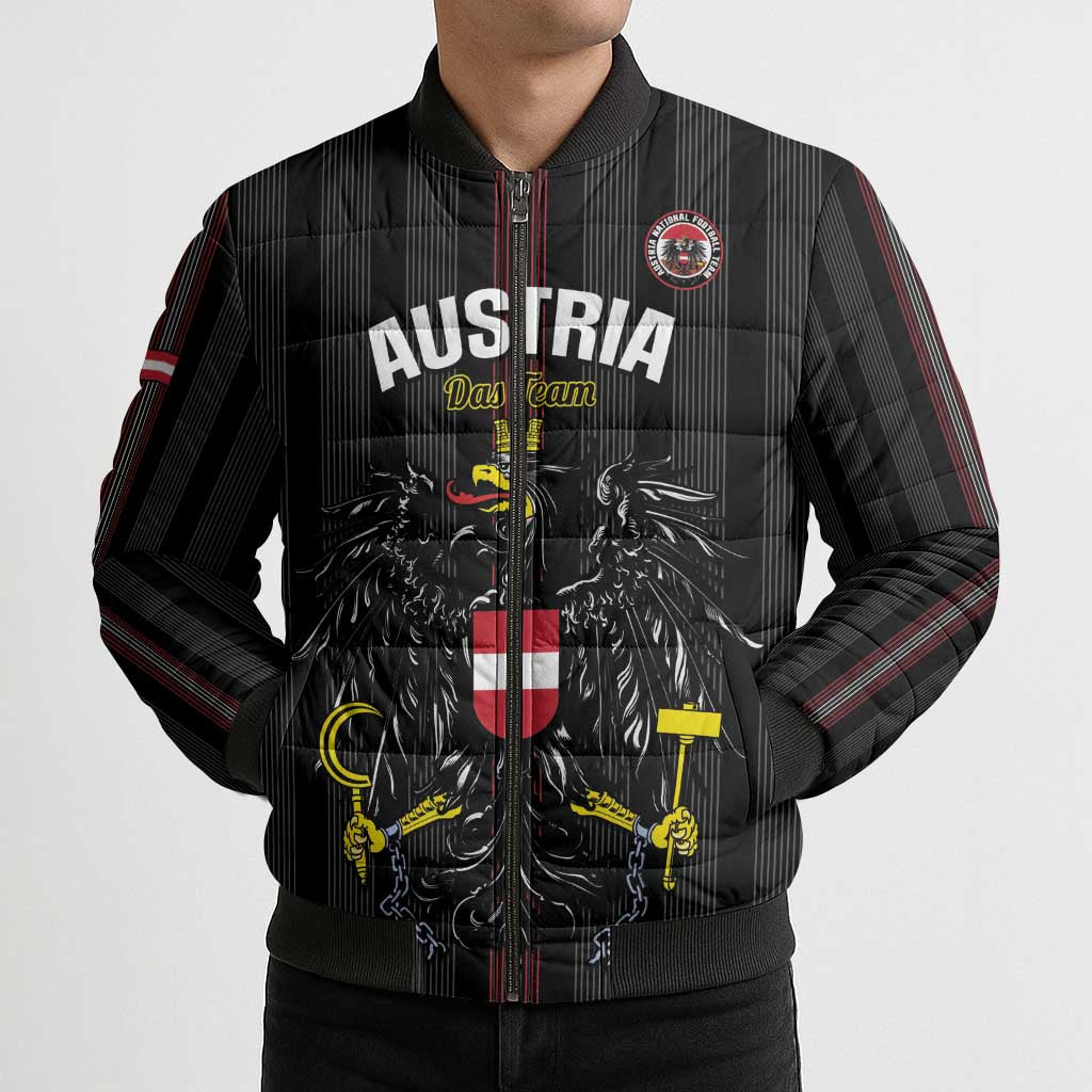 Custom Austria Football Bomber Puffer Jacket 2026 Go Das Team Striped Style - Wonder Print Shop
