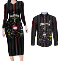 Custom Austria Football Couples Matching Long Sleeve Bodycon Dress and Long Sleeve Button Shirt 2026 Go Das Team Striped Style - Wonder Print Shop