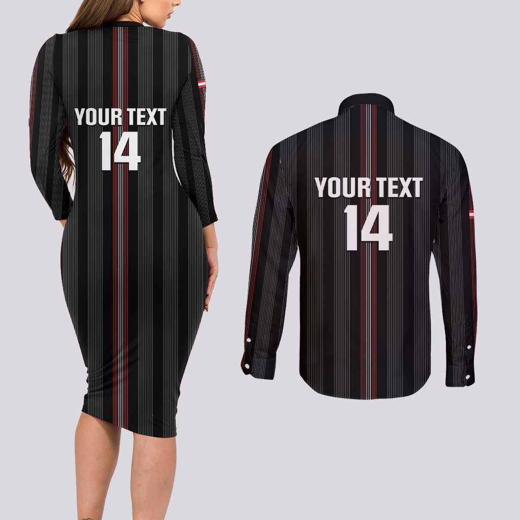 Custom Austria Football Couples Matching Long Sleeve Bodycon Dress and Long Sleeve Button Shirt 2026 Go Das Team Striped Style - Wonder Print Shop