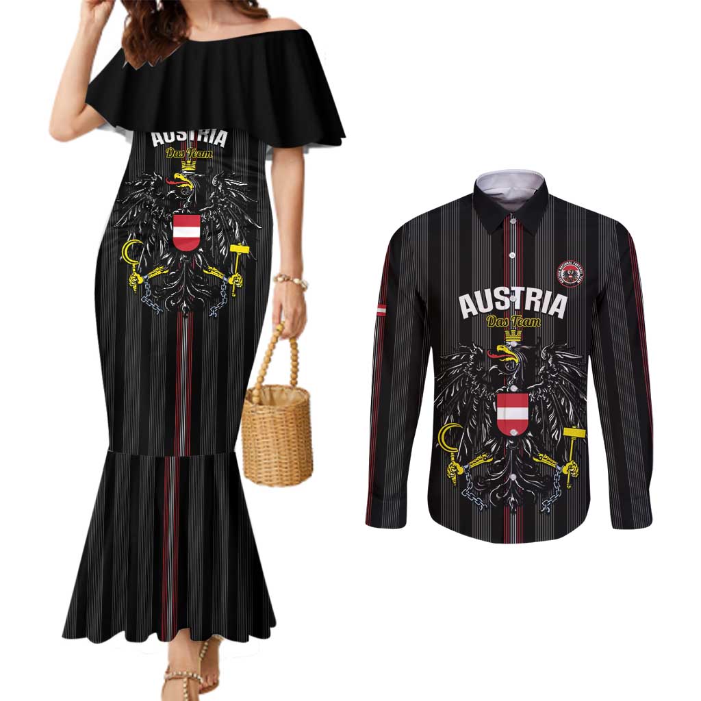 Custom Austria Football Couples Matching Mermaid Dress and Long Sleeve Button Shirt 2026 Go Das Team Striped Style - Wonder Print Shop