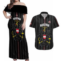 Custom Austria Football Couples Matching Off Shoulder Maxi Dress and Hawaiian Shirt 2026 Go Das Team Striped Style - Wonder Print Shop