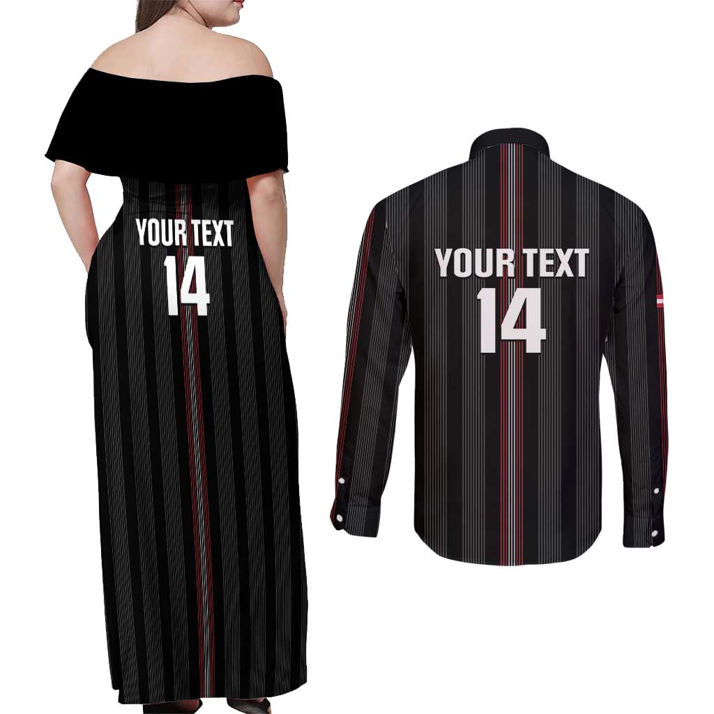 Custom Austria Football Couples Matching Off Shoulder Maxi Dress and Long Sleeve Button Shirt 2026 Go Das Team Striped Style - Wonder Print Shop