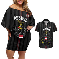Custom Austria Football Couples Matching Off Shoulder Short Dress and Hawaiian Shirt 2026 Go Das Team Striped Style - Wonder Print Shop