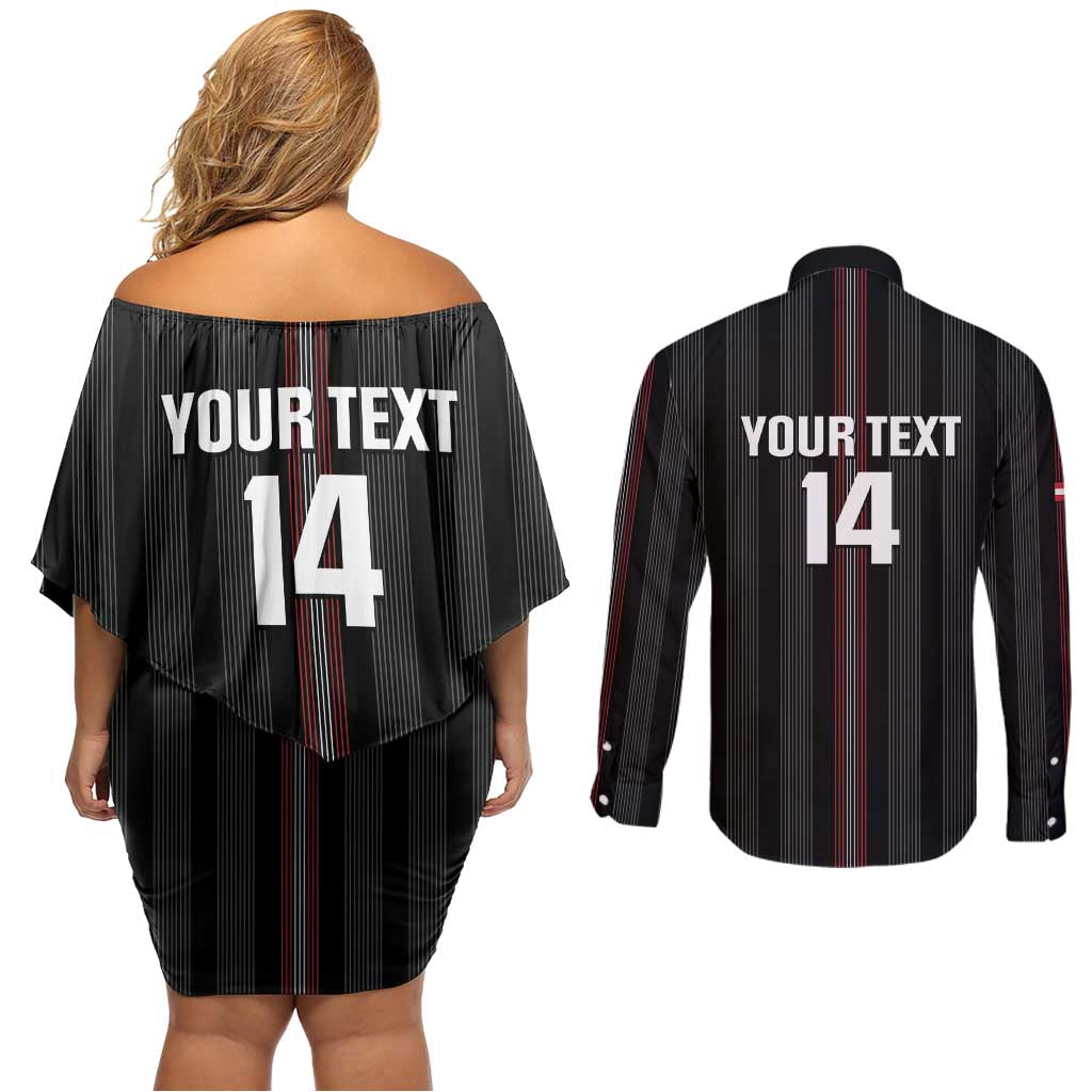 Custom Austria Football Couples Matching Off Shoulder Short Dress and Long Sleeve Button Shirt 2026 Go Das Team Striped Style - Wonder Print Shop