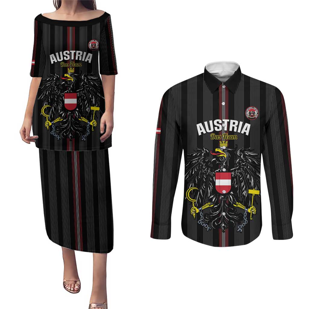 Custom Austria Football Couples Matching Puletasi and Long Sleeve Button Shirt 2026 Go Das Team Striped Style - Wonder Print Shop