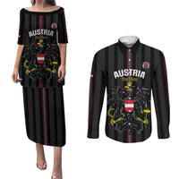 Custom Austria Football Couples Matching Puletasi and Long Sleeve Button Shirt 2026 Go Das Team Striped Style - Wonder Print Shop