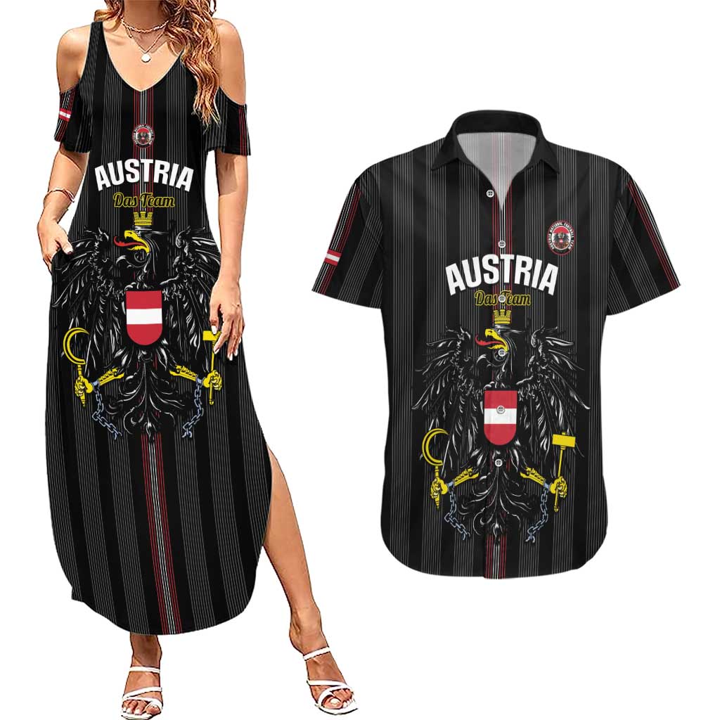 Custom Austria Football Couples Matching Summer Maxi Dress and Hawaiian Shirt 2026 Go Das Team Striped Style - Wonder Print Shop