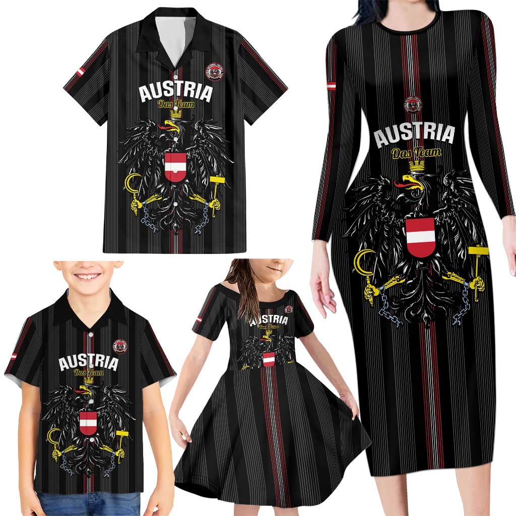 Custom Austria Football Family Matching Long Sleeve Bodycon Dress and Hawaiian Shirt 2026 Go Das Team Striped Style - Wonder Print Shop