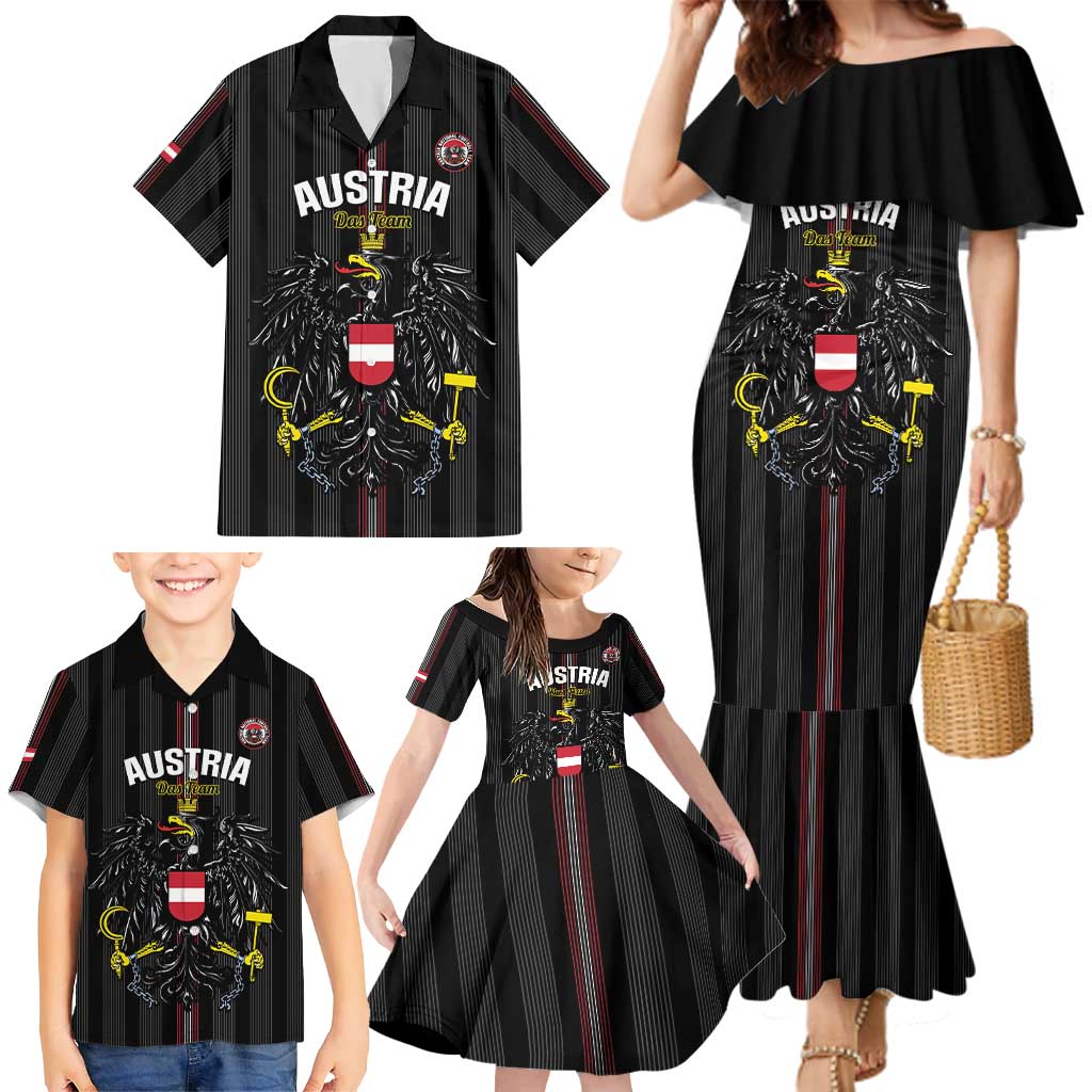 Custom Austria Football Family Matching Mermaid Dress and Hawaiian Shirt 2026 Go Das Team Striped Style - Wonder Print Shop