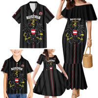 Custom Austria Football Family Matching Mermaid Dress and Hawaiian Shirt 2026 Go Das Team Striped Style - Wonder Print Shop