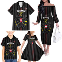 Custom Austria Football Family Matching Off The Shoulder Long Sleeve Dress and Hawaiian Shirt 2026 Go Das Team Striped Style - Wonder Print Shop