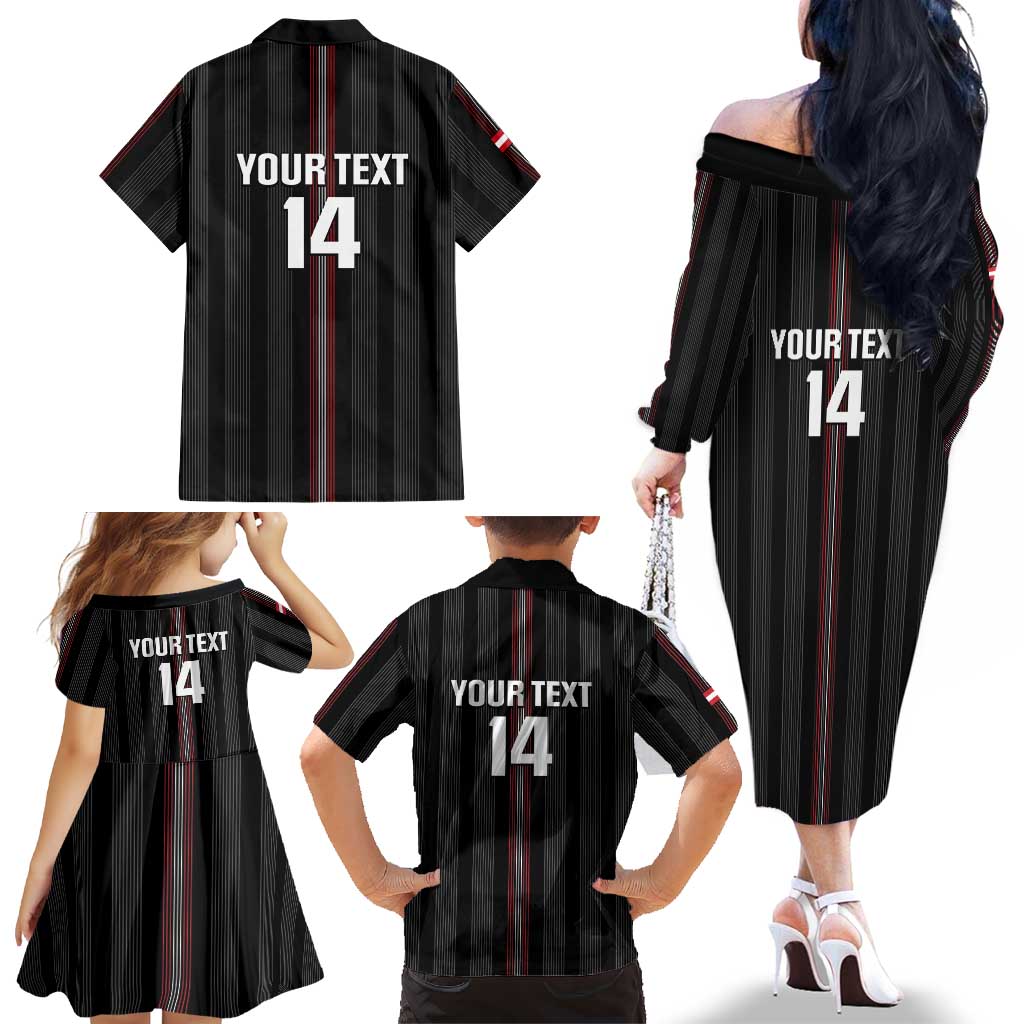 Custom Austria Football Family Matching Off The Shoulder Long Sleeve Dress and Hawaiian Shirt 2026 Go Das Team Striped Style - Wonder Print Shop