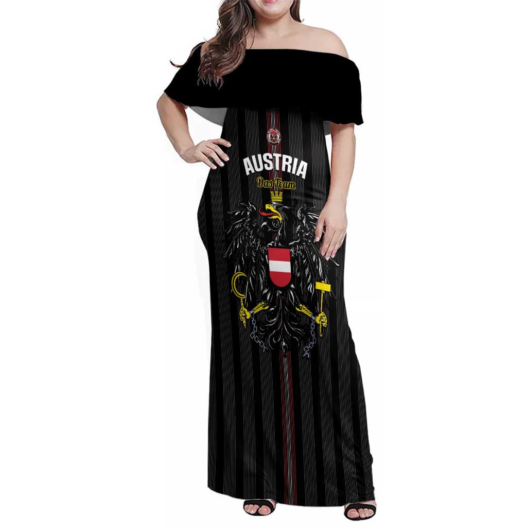 Custom Austria Football Family Matching Off Shoulder Maxi Dress and Hawaiian Shirt 2026 Go Das Team Striped Style - Wonder Print Shop