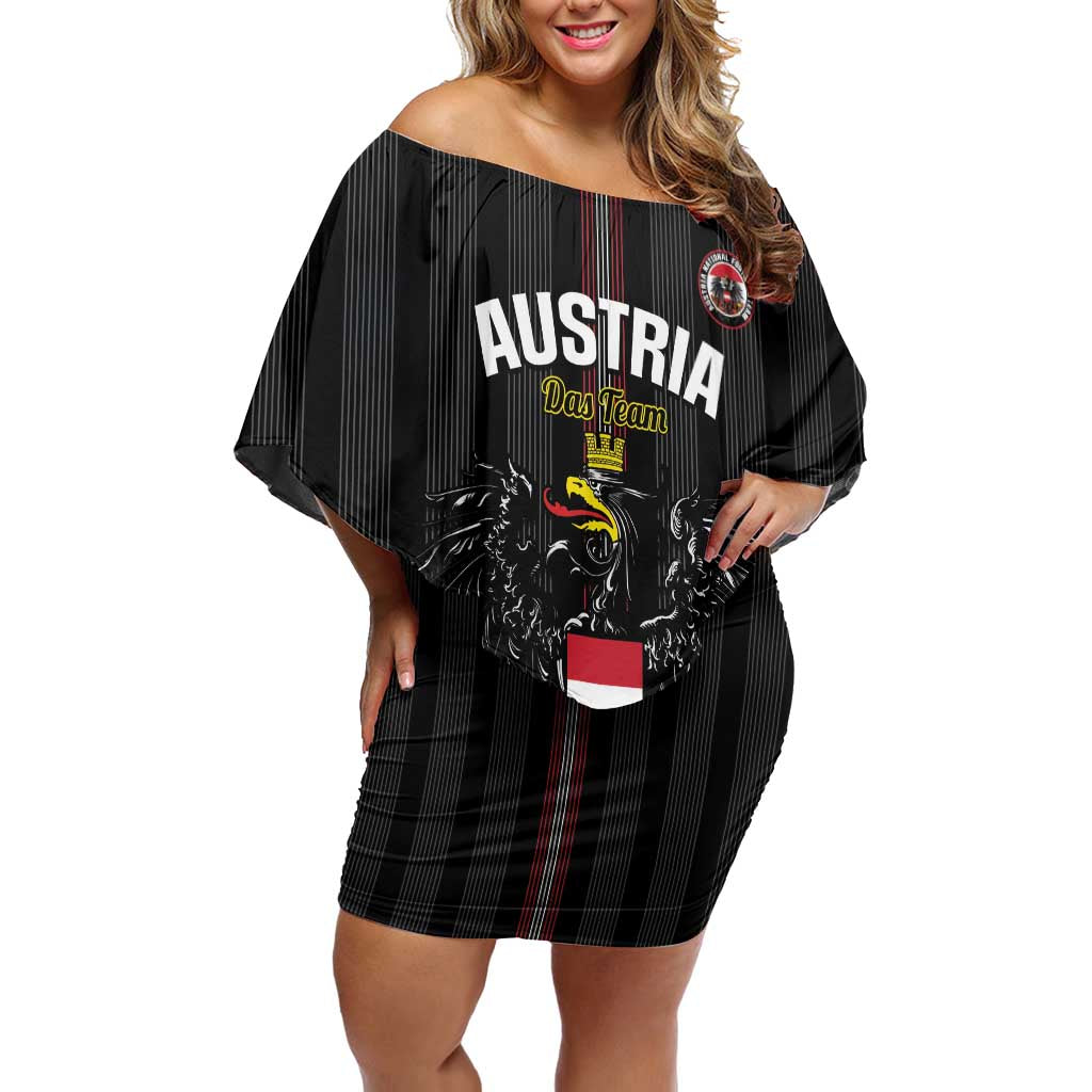 Custom Austria Football Family Matching Off Shoulder Short Dress and Hawaiian Shirt 2026 Go Das Team Striped Style - Wonder Print Shop