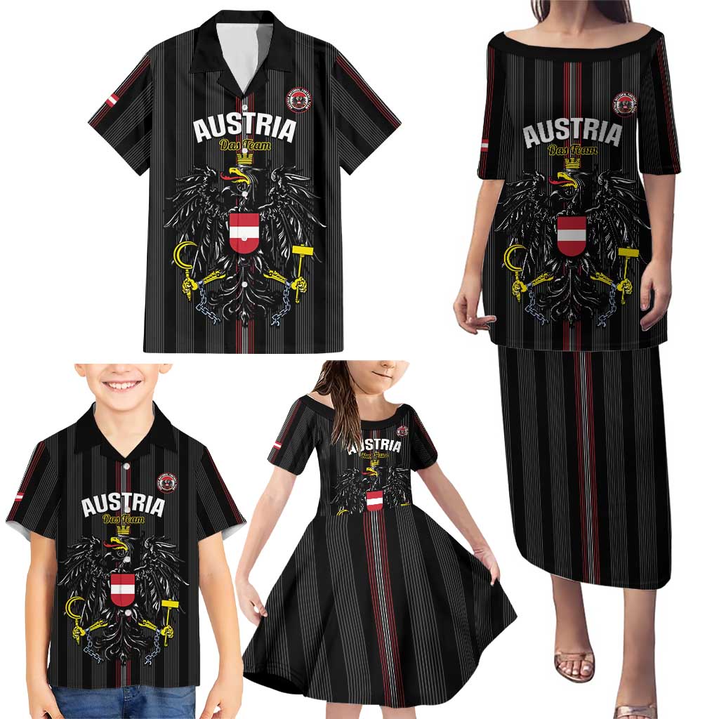Custom Austria Football Family Matching Puletasi and Hawaiian Shirt 2026 Go Das Team Striped Style - Wonder Print Shop