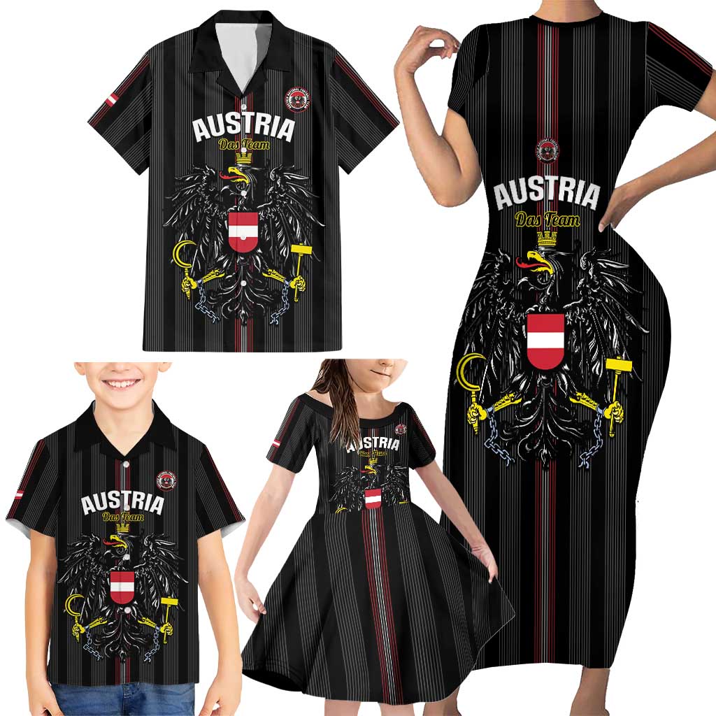 Custom Austria Football Family Matching Short Sleeve Bodycon Dress and Hawaiian Shirt 2026 Go Das Team Striped Style - Wonder Print Shop