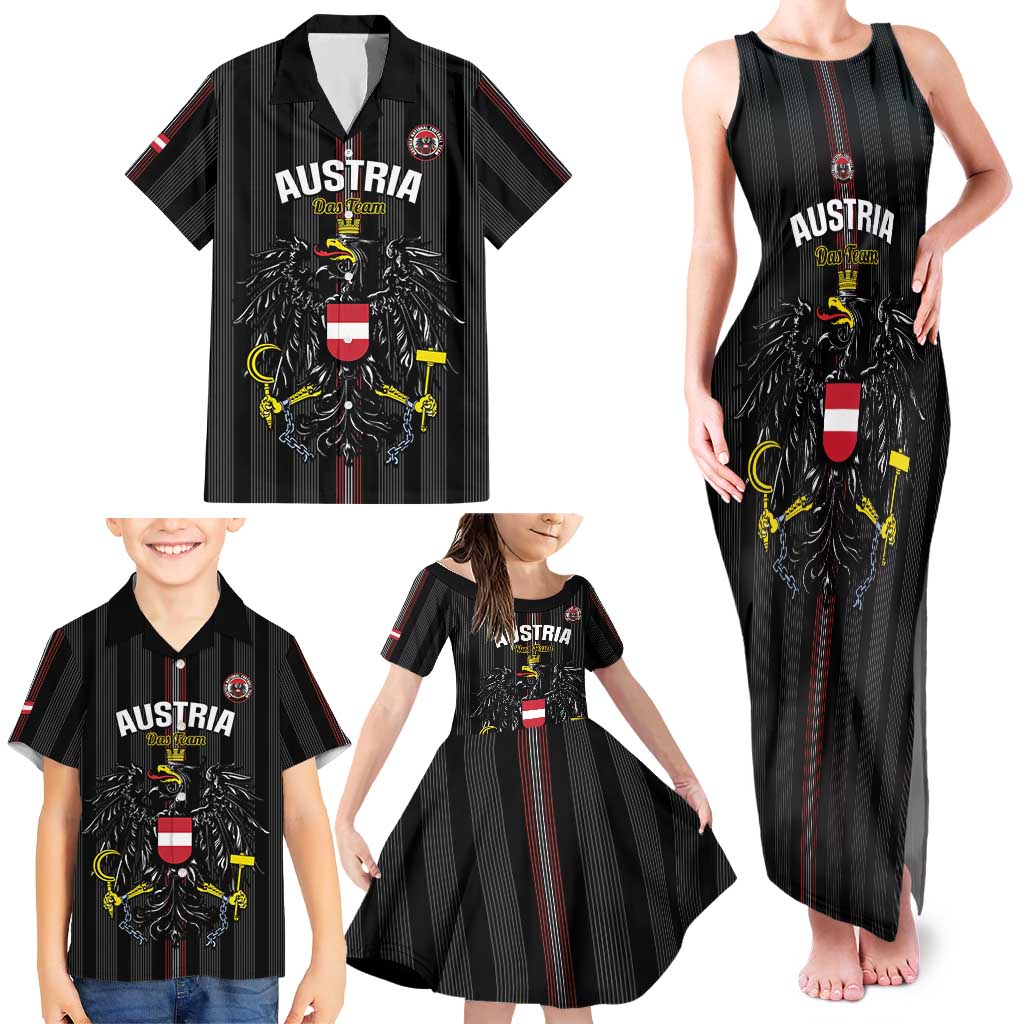 Custom Austria Football Family Matching Tank Maxi Dress and Hawaiian Shirt 2026 Go Das Team Striped Style - Wonder Print Shop