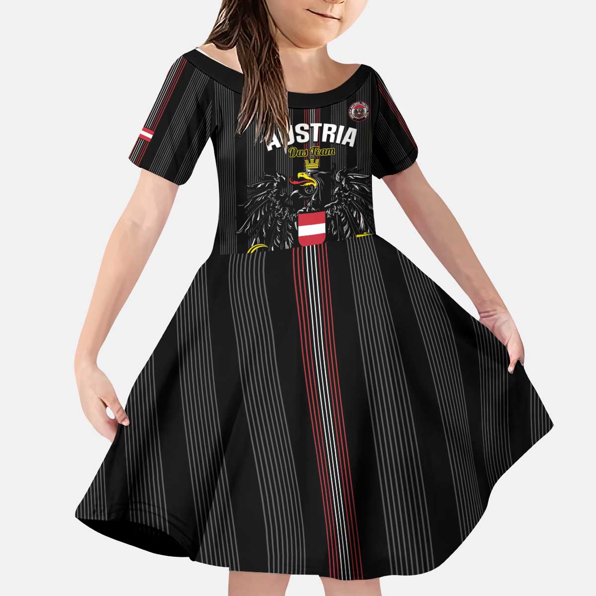 Custom Austria Football Kid Short Sleeve Dress 2026 Go Das Team Striped Style - Wonder Print Shop