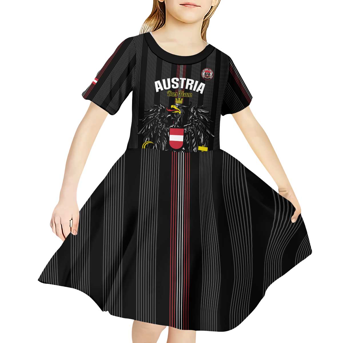 Custom Austria Football Kid Short Sleeve Dress 2026 Go Das Team Striped Style - Wonder Print Shop