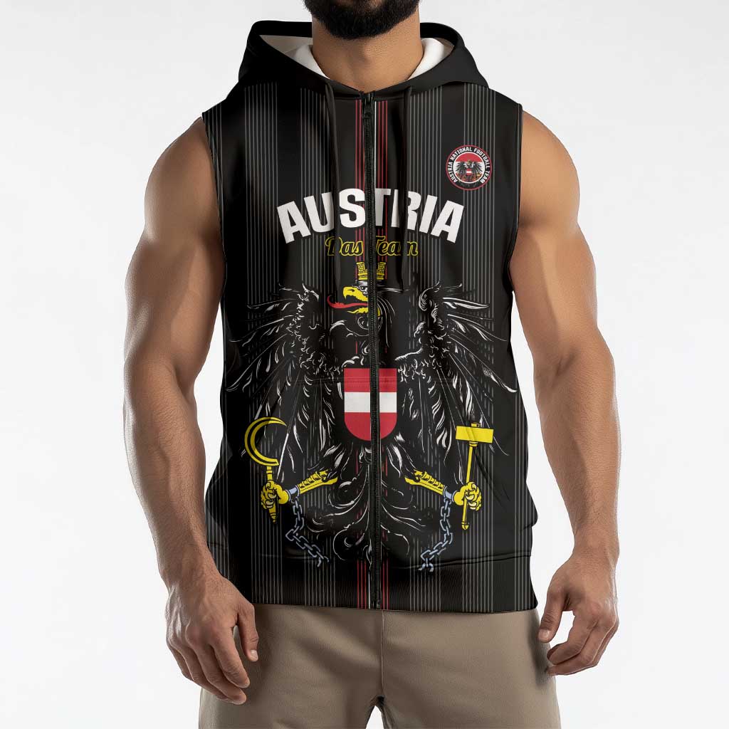 Custom Austria Football Sleeveless Zip Hoodie 2026 Go Das Team Striped Style - Wonder Print Shop