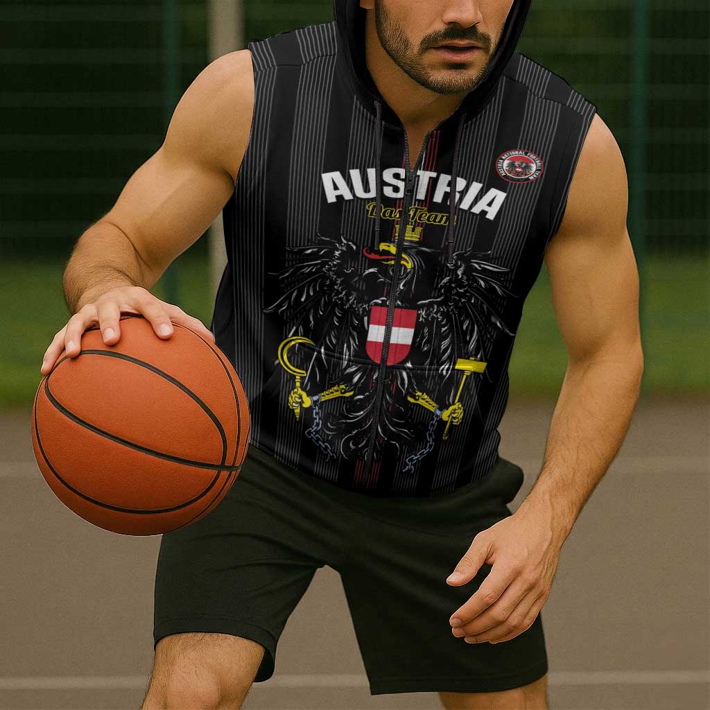 Custom Austria Football Sleeveless Zip Hoodie 2026 Go Das Team Striped Style - Wonder Print Shop