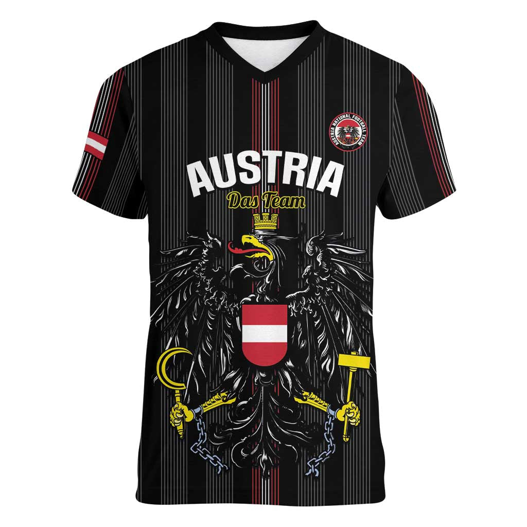 Custom Austria Football Women V-Neck T-Shirt 2026 Go Das Team Striped Style - Wonder Print Shop