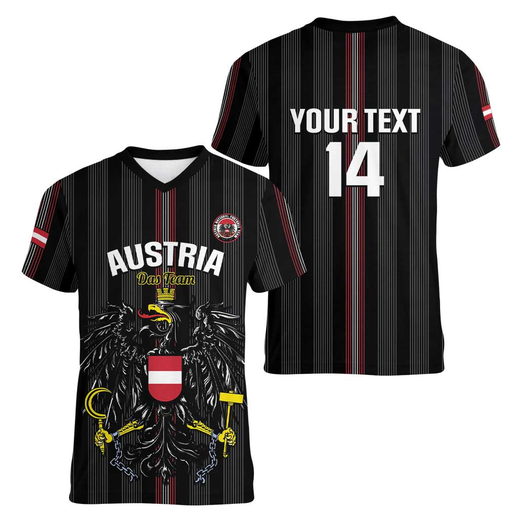 Custom Austria Football Women V-Neck T-Shirt 2026 Go Das Team Striped Style - Wonder Print Shop