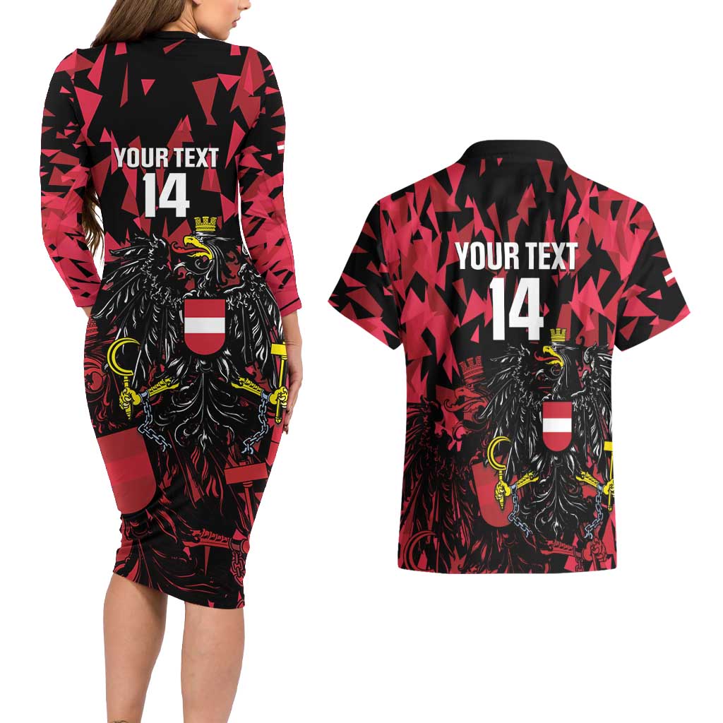 Custom Austria Football Couples Matching Long Sleeve Bodycon Dress and Hawaiian Shirt 2026 Das Team Black Eagle - Wonder Print Shop